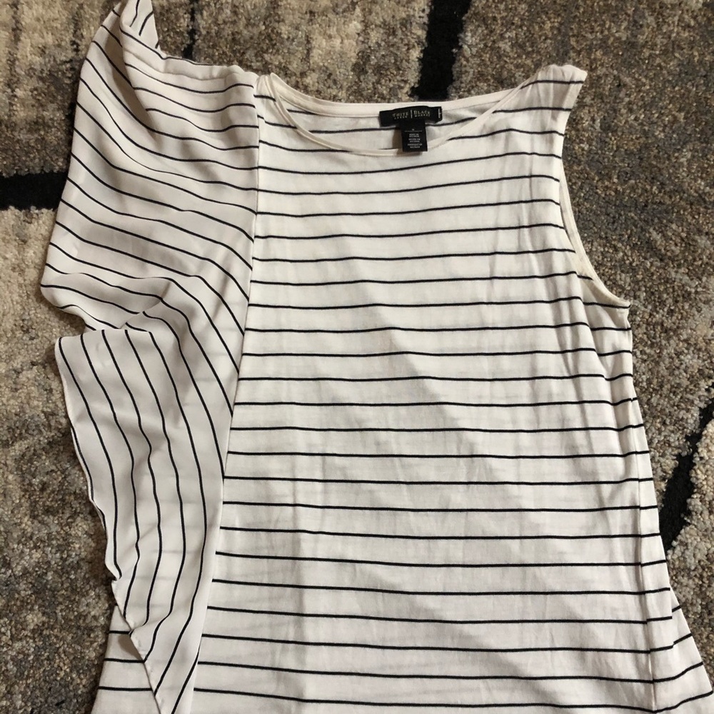 White House black market ruffle shoulder top